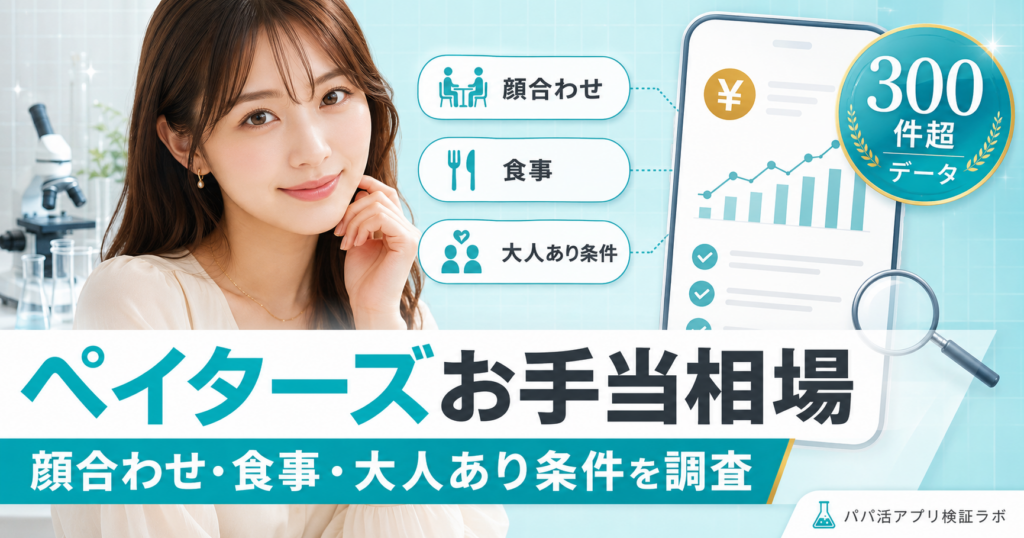 ペイターズ（Paters）のお手当相場はいくら？顔合わせ・食事・大人あり条件を300件以上のデータから調査のアイキャッチ画像